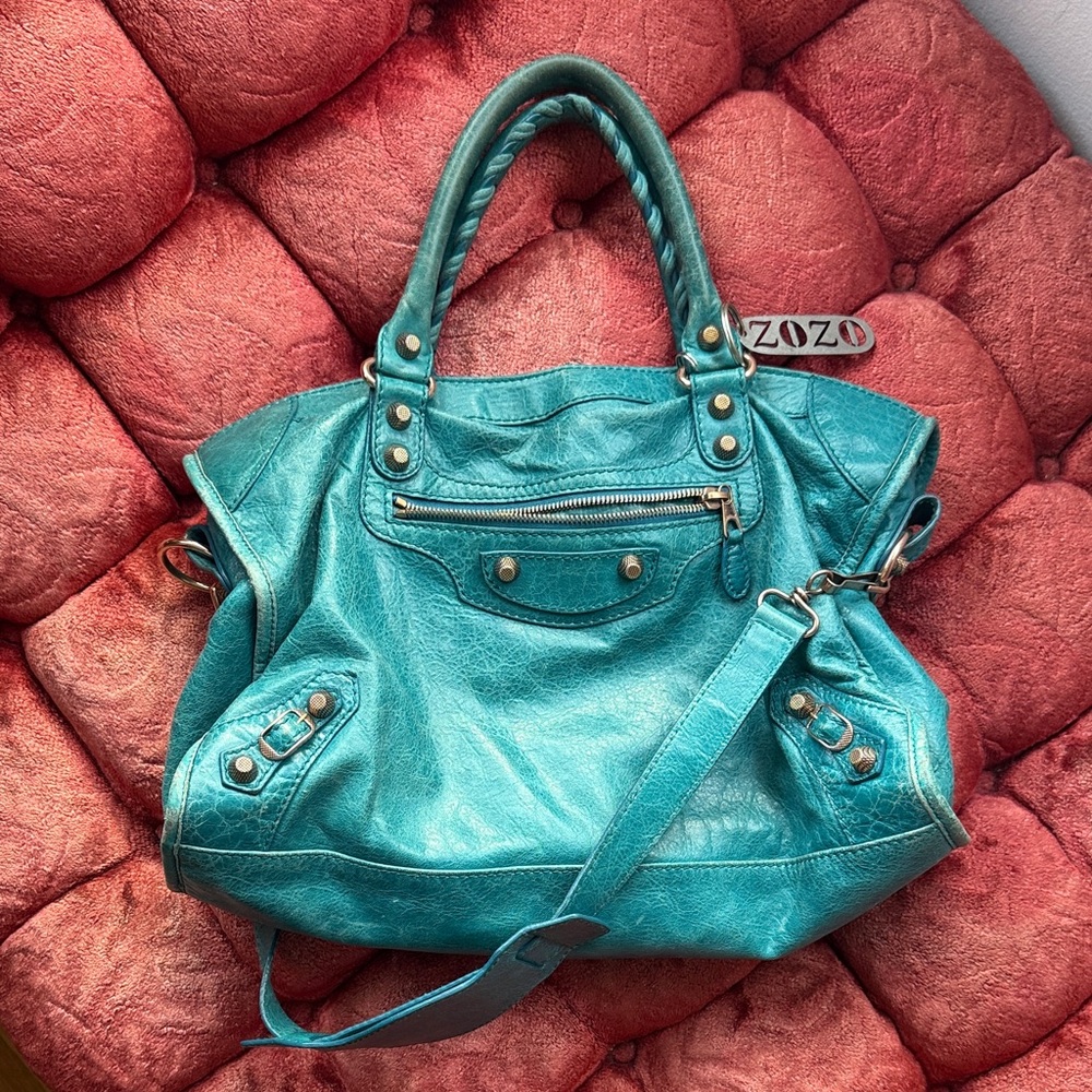 Teal Balenciaga City Bag
